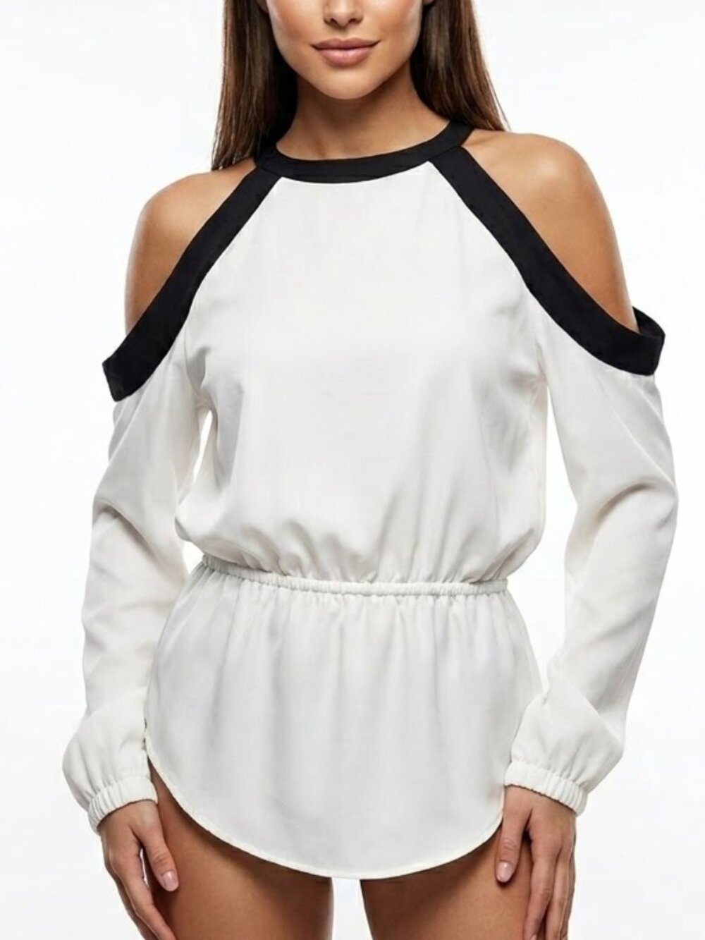 XOXO Cyber Grunge Colorblock Cold Shoulder Top Raglan Aesthetic Long Sleeve L